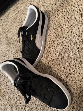 Puma Kids Black Suede Sneakers with White Formstrip